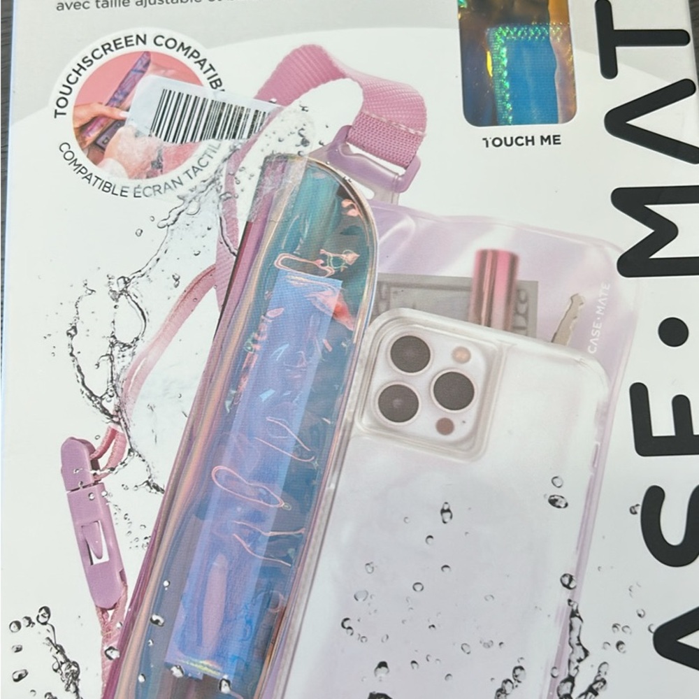 Pink Holographic Crossbody Phone Case with Clear Pocket